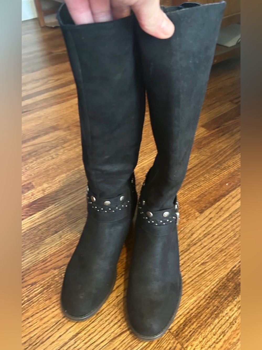 White Mountain Black Over-the-Knee Studded Harness Boots